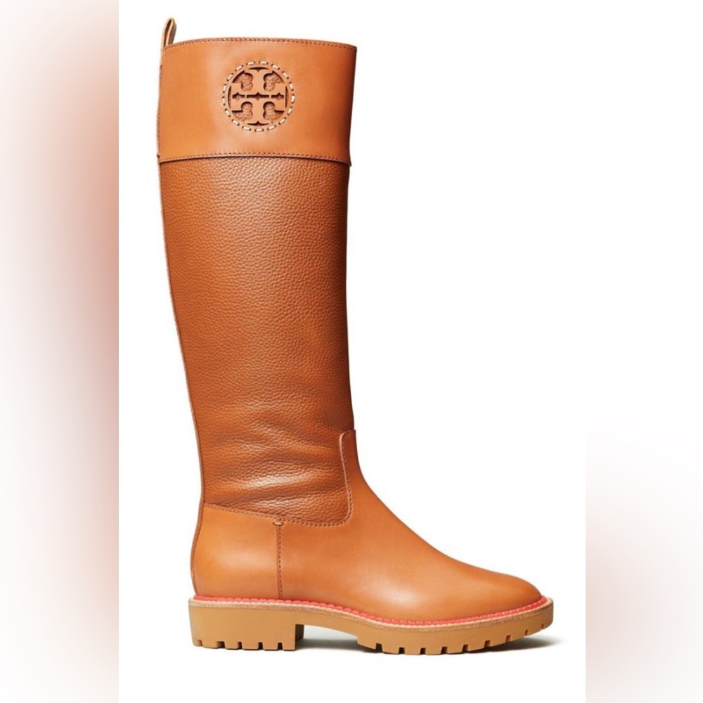 $550 Tory Burch Miller Lug Sole Tall Boots, size 5.5